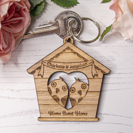 Peeking Lovebirds in House Keyring Peeking Lovebirds in House Keyring