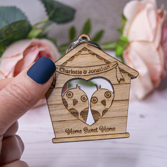 Peeking Lovebirds in House Keyring Peeking Lovebirds in House Keyring