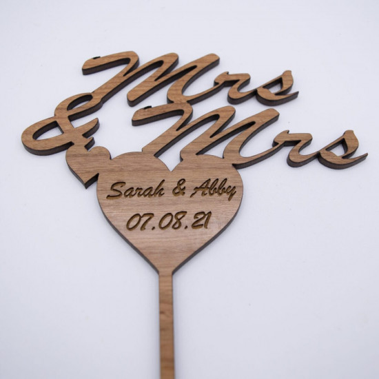 Wooden Wedding Cake Topper -  Mrs & Mrs