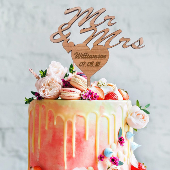 Wooden Wedding Cake Topper -  Mr & Mrs