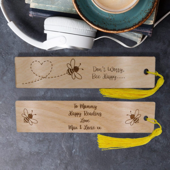 Engraved Wooden Bee Bookmark - Don't Worry, Bee Happy