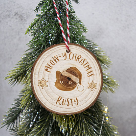 Cat and Dog Christmas Log Slice Ornament