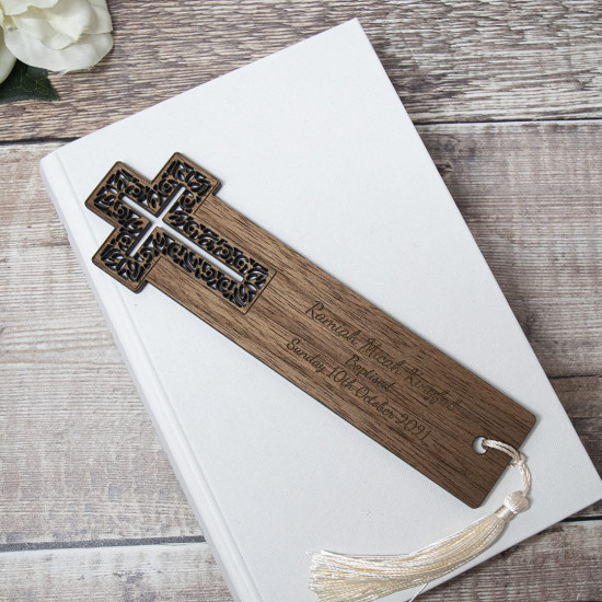 Wooden Cross Bookmark - Walnut