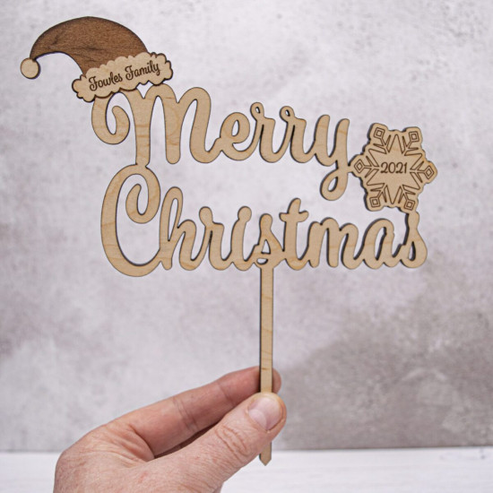 Wooden Christmas Cake Topper