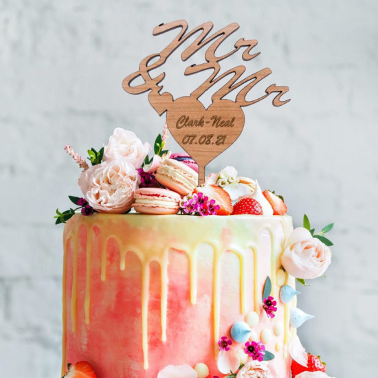 Wooden Wedding Cake Topper -  Mr & Mr