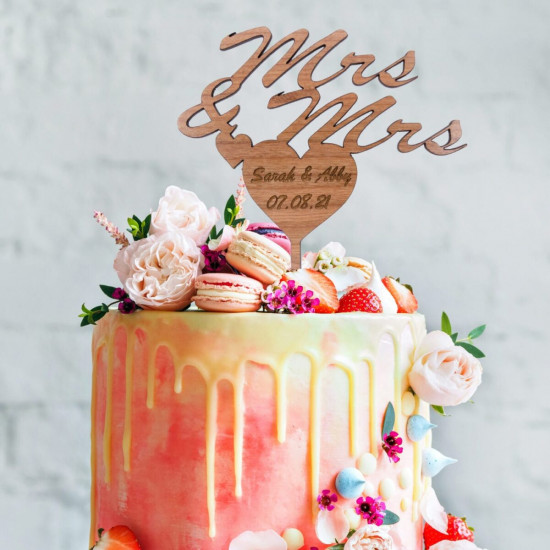 Wooden Wedding Cake Topper -  Mrs & Mrs