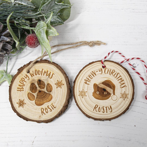Cat and Dog Christmas Log Slice Ornament Cat and Dog Christmas Log Slice Ornament