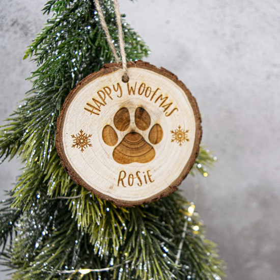 Cat and Dog Christmas Log Slice Ornament
