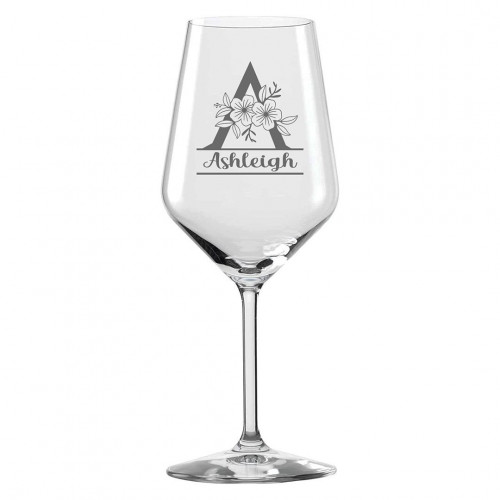 Engraved Wine Glass - Monogram Flower