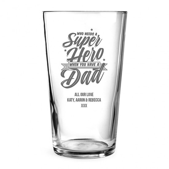 Engraved Beer Glass - Superhero Dad