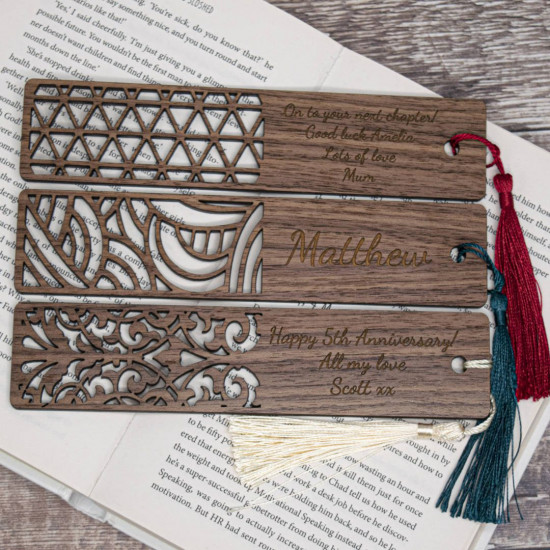 Engraved Laser Cut Geometric Wooden Bookmark