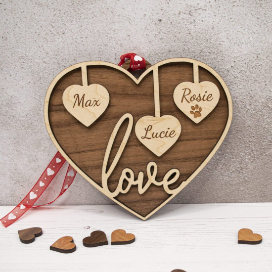 Wooden Hanging Heart Ornament