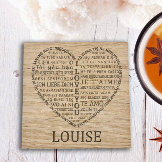 Wooden I Love You Coaster