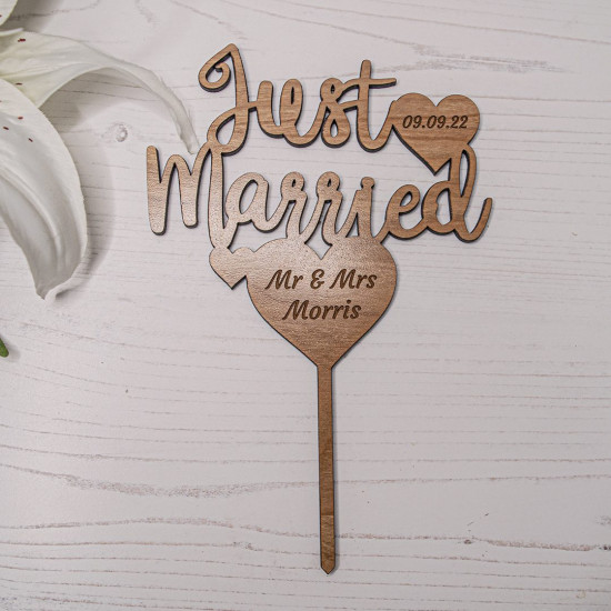 Wooden Wedding Cake Topper - Just Married