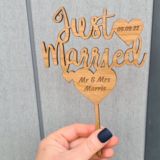 Wooden Wedding Cake Topper - Just Married