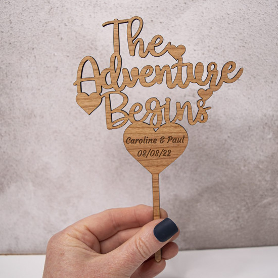 Wooden Wedding Cake Topper - The Adventure Begins