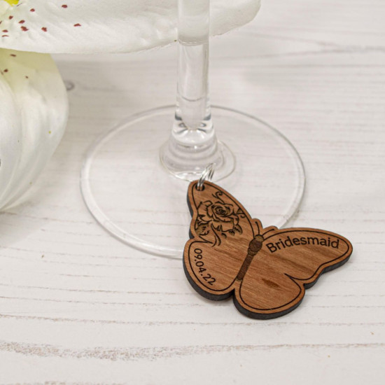 Wooden Butterfly Wine Glass Charms