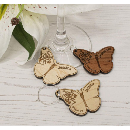 Wooden Butterfly Wine Glass Charms Wooden Butterfly Wine Glass Charms