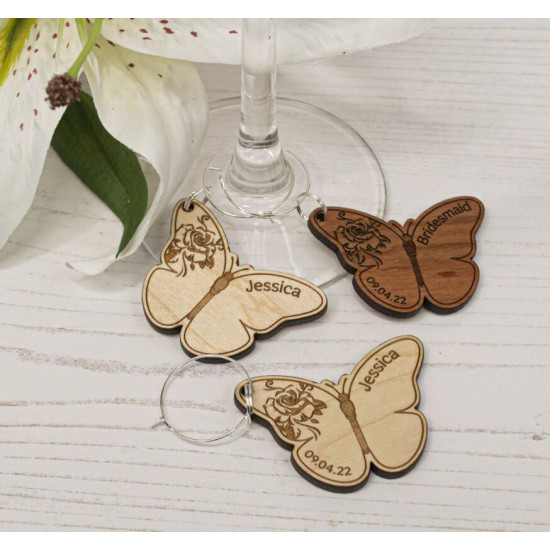 Wooden Butterfly Wine Glass Charms
