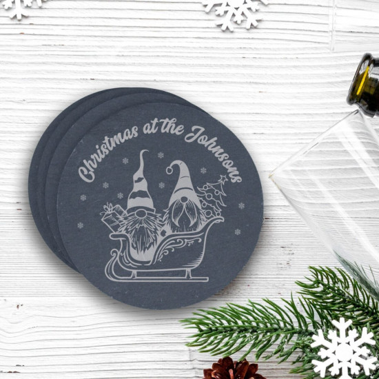 Christmas Gnomes in Sleigh Coasters 