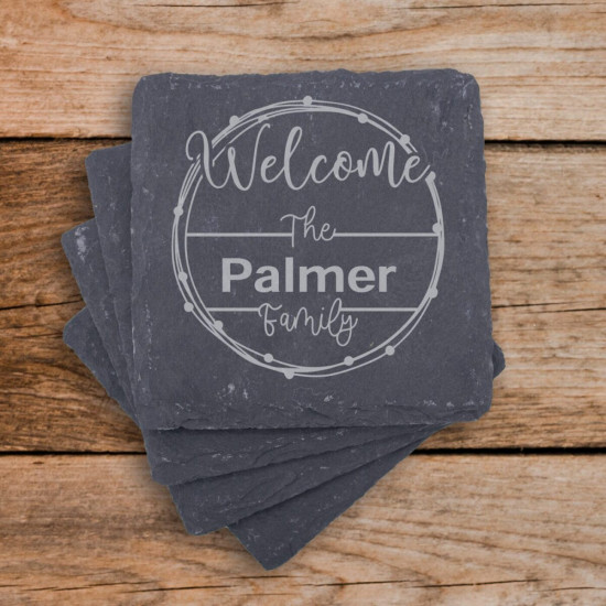 Set of 4 Slate Family Bar Coasters