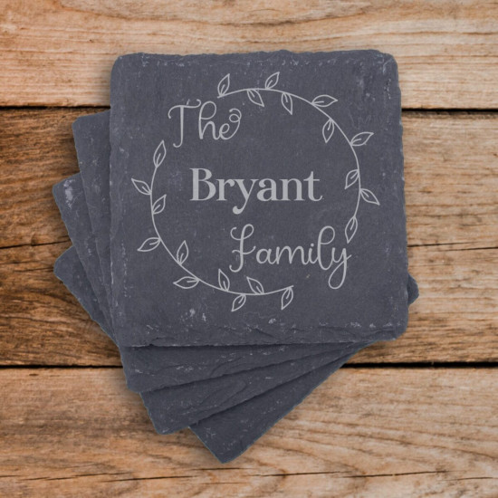 Set of 4 Slate Family Bar Coasters