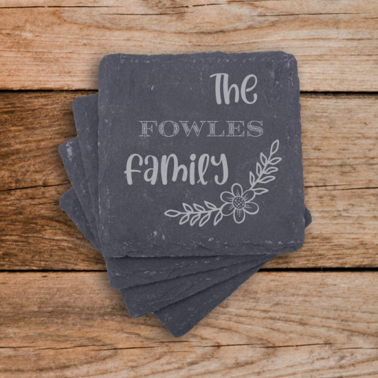 Set of 4 Slate Family Bar Coasters
