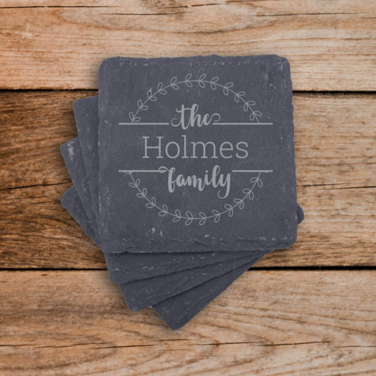Set of 4 Slate Family Bar Coasters