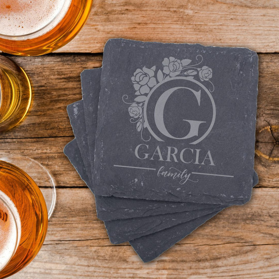 Set of 4 Slate Family Bar Coasters