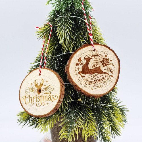 Reindeer Log Slice Christmas Baubles