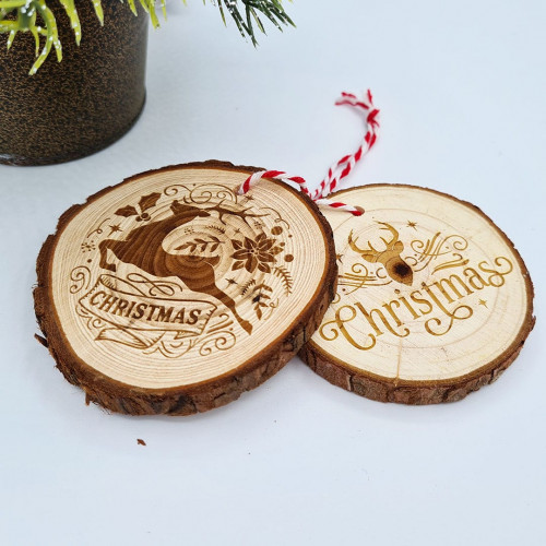 Reindeer Log Slice Christmas Baubles