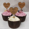 Wooden Heart Cupcake Toppers - Cherry