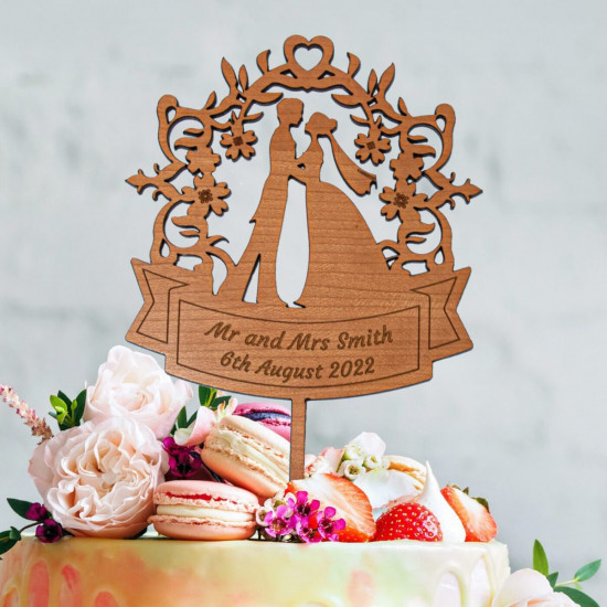 Wooden Wedding Cake Topper -  Bride and Groom Silhouette
