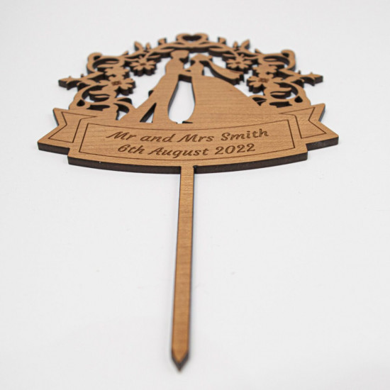 Wooden Wedding Cake Topper -  Bride and Groom Silhouette