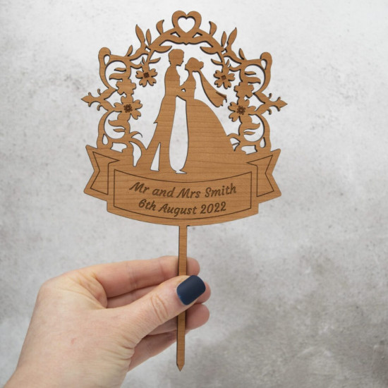 Wooden Wedding Cake Topper -  Bride and Groom Silhouette