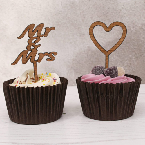 Wooden Wedding Cupcake Toppers