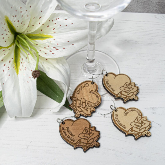 Wooden Heart Wine Glass Charms